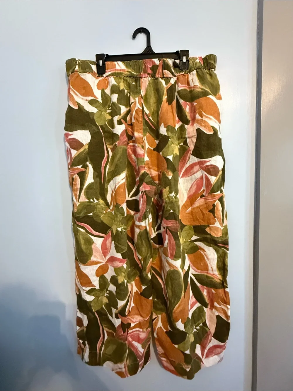 Tahari 100% Linen High Rise Wide‎ Leg Tropical Palm Hawaiian Crop Pants Sz 2XL